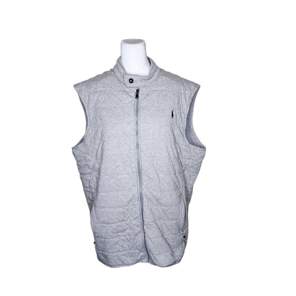 Polo Ralph Lauren Quilted Vest Full Zip Pockets Pony Logo Mens Size XL Gray